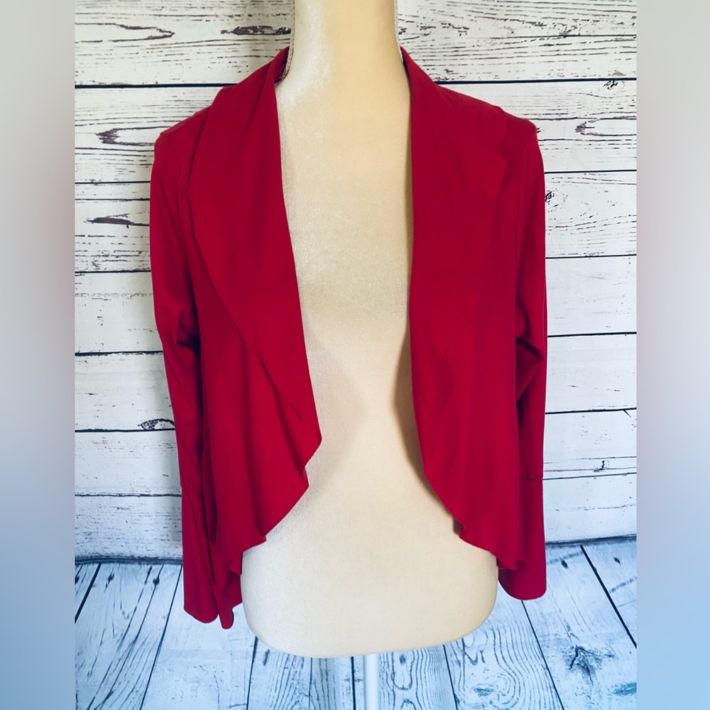 Women’s Large Shrug Cardigan Geneology Red Open Front Long Flare Sleeves Soft